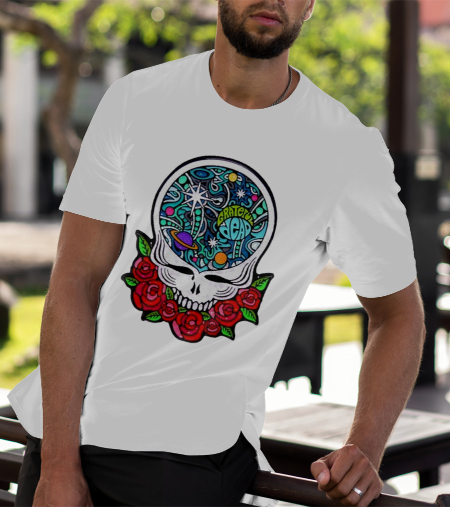 Grateful Dead Skull With Cosmic Rose Design By Danny Steinman T-Shirt