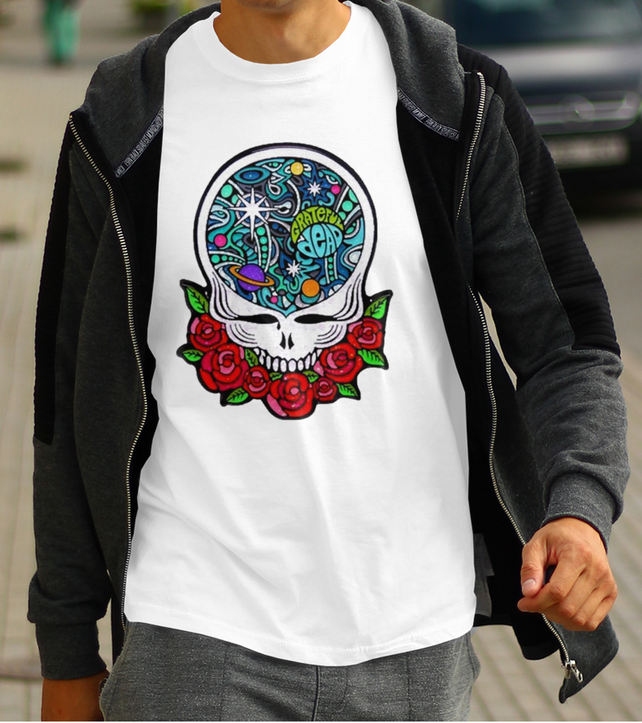 Grateful Dead Skull With Cosmic Rose Design By Danny Steinman T-Shirt