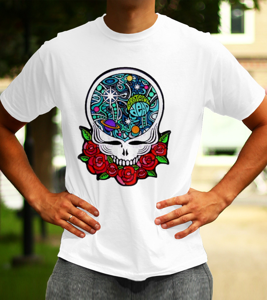 Grateful Dead Skull With Cosmic Rose Design By Danny Steinman T-Shirt