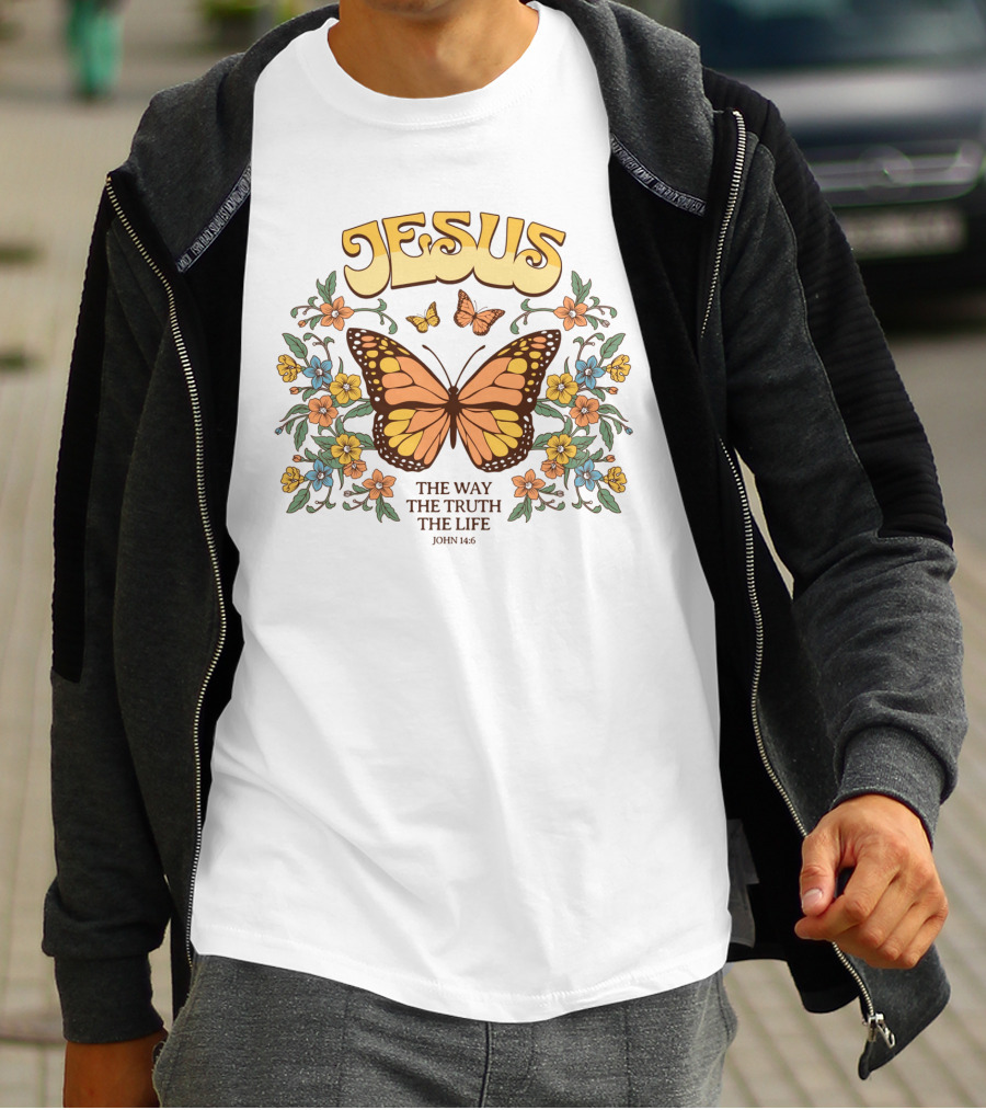 JESUS The Way The Truth The Life John 14:6 Butterfly Floral T-Shirt