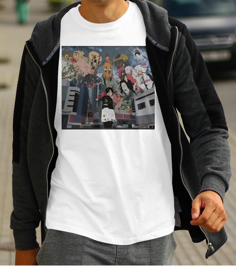 Kemuri Ikumi X Nass Anime Yokai-Inspired Urban Chaos Scene T-Shirt