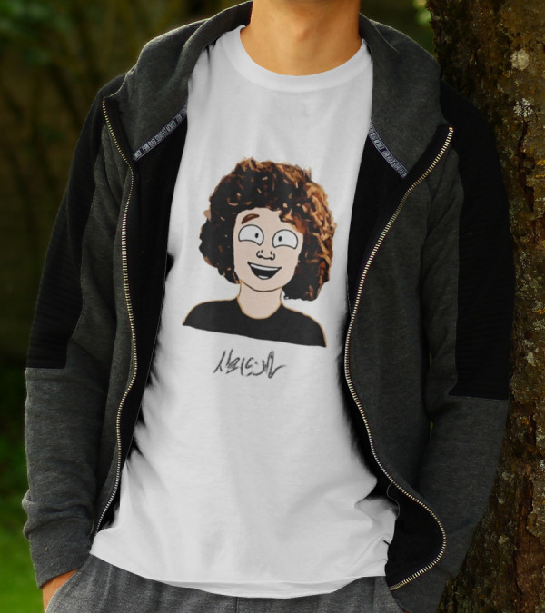 Nelson Neumann Cartoon Signature Smiling Curly-Haired Character T-Shirt
