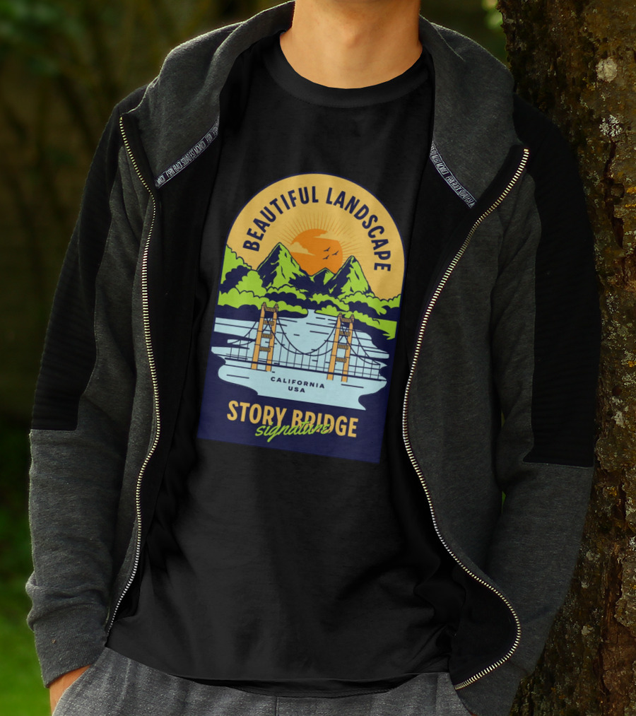 Beautiful Landscape Story Bridge California USA Signature T-Shirt