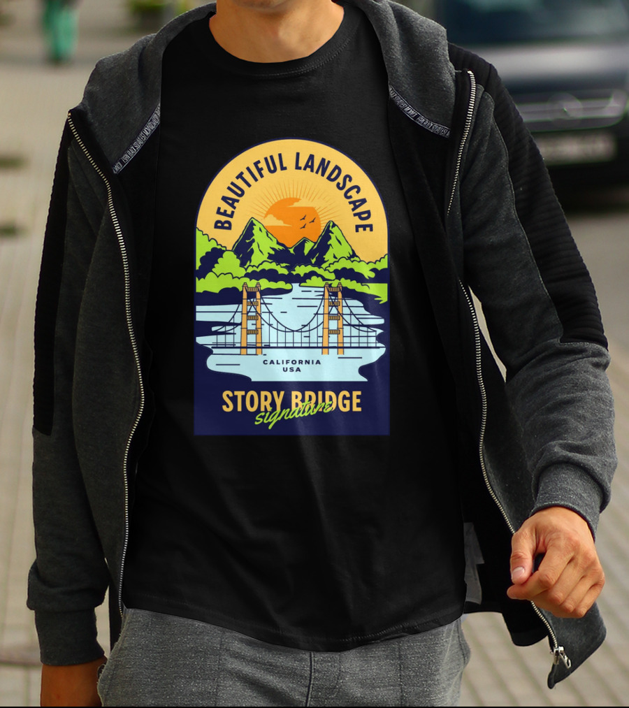 Beautiful Landscape Story Bridge California USA Signature T-Shirt