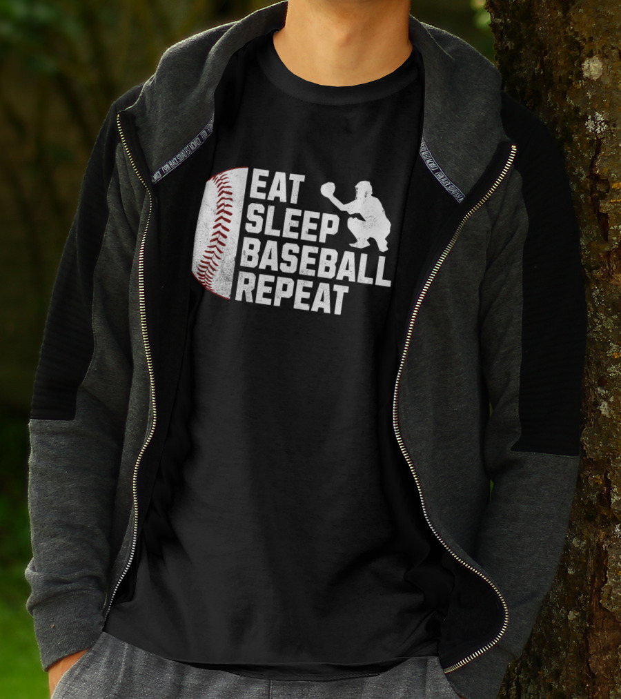 Eat Sleep Baseball Repeat Silhouette Catcher T-Shirt