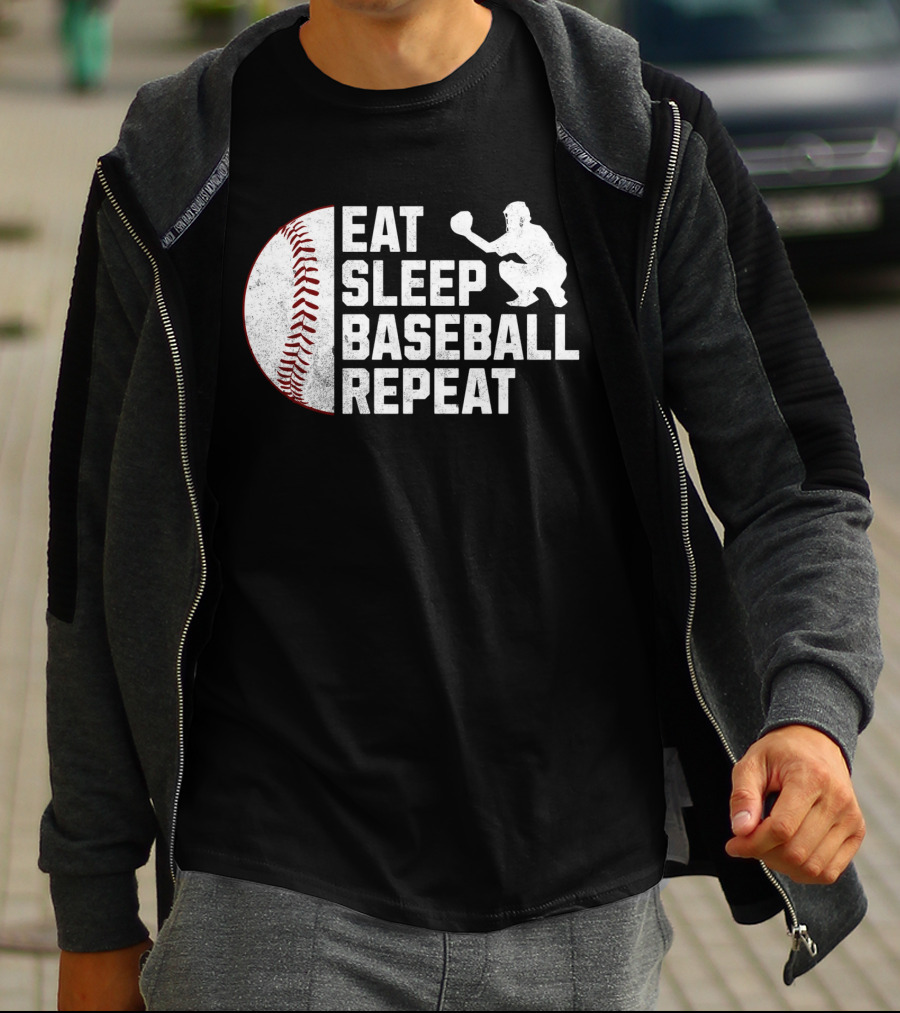 Eat Sleep Baseball Repeat Silhouette Catcher T-Shirt