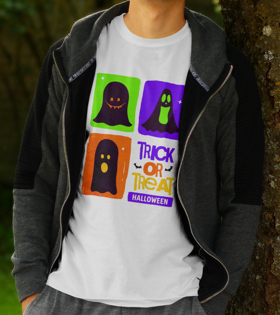 Halloween Trick Or Treat Ghosts In Colorful Boxes T-Shirt