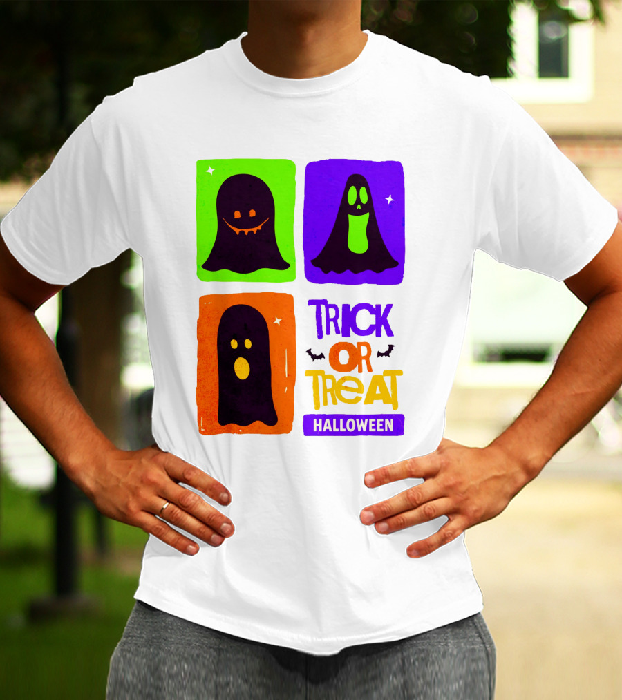 Halloween Trick Or Treat Ghosts In Colorful Boxes T-Shirt