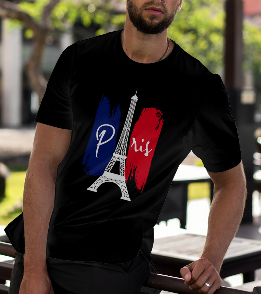 Paris Eiffel Tower Blue Red Brush Strokes T-Shirt