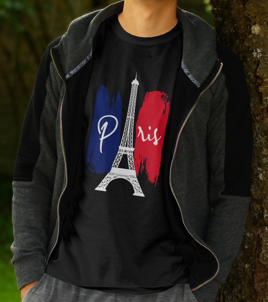 Paris Eiffel Tower Blue Red Brush Strokes T-Shirt