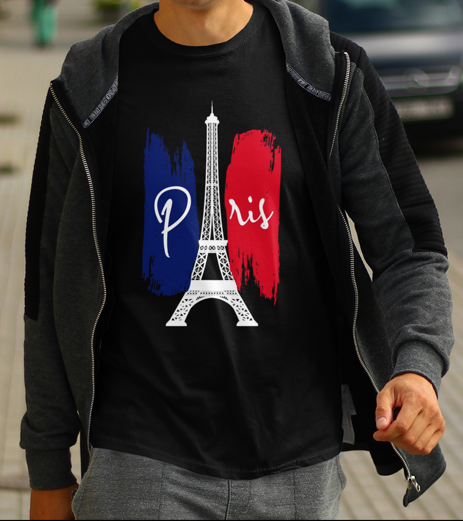 Paris Eiffel Tower Blue Red Brush Strokes T-Shirt