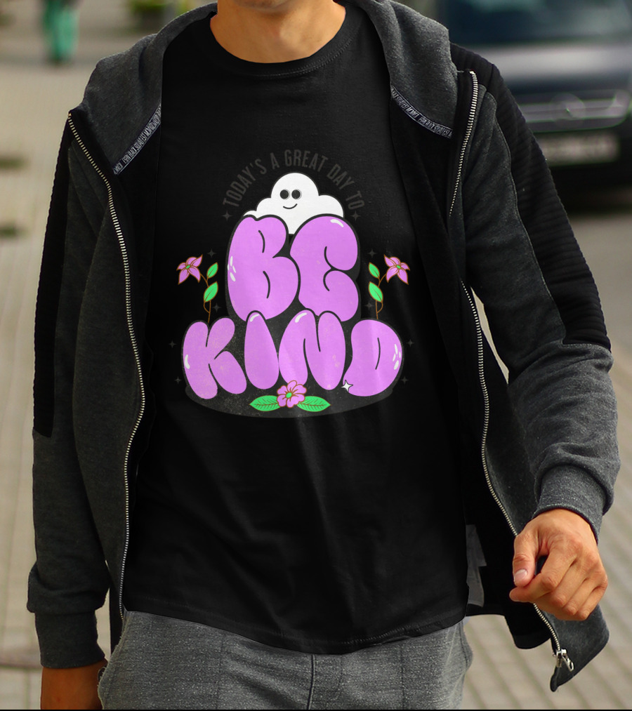 Be Kind Cute Ghost And Flowers T-Shirt