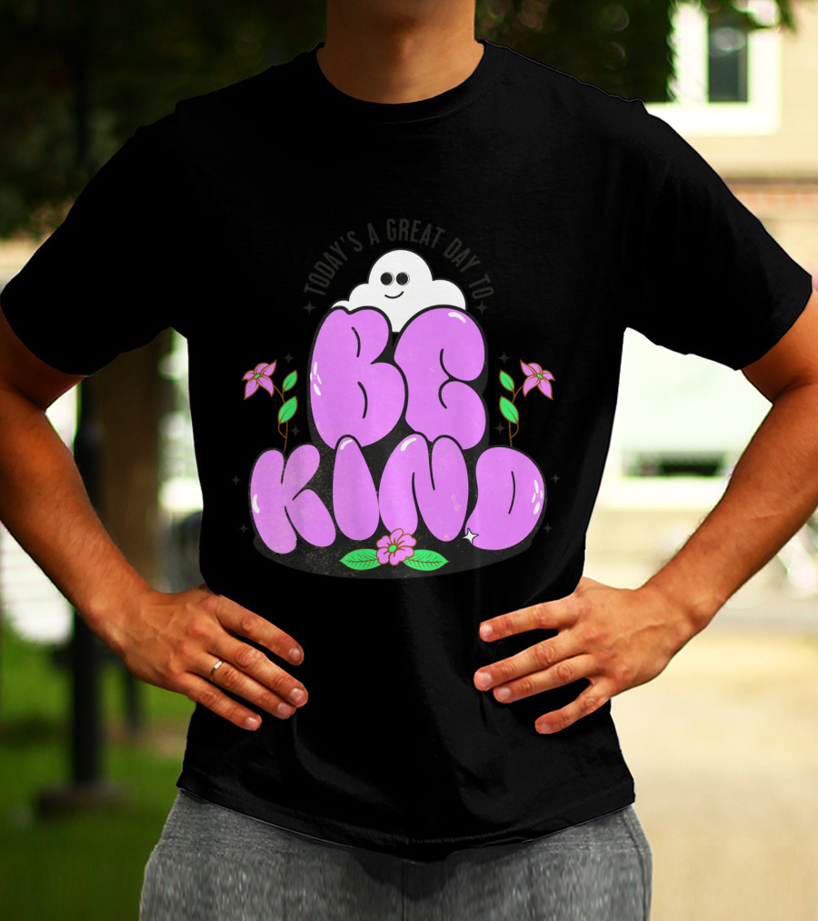 Be Kind Cute Ghost And Flowers T-Shirt