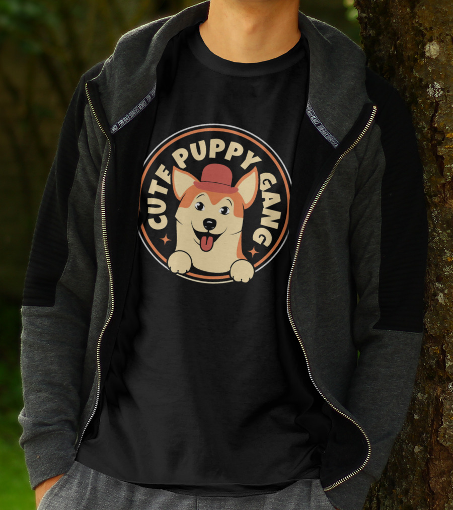 Cute Puppy Gang Corgi With Red Hat And Cheerful Expression T-Shirt