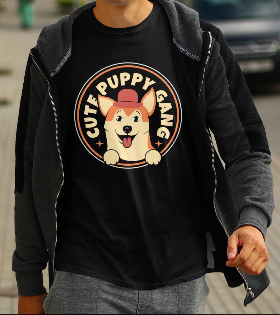 Cute Puppy Gang Corgi With Red Hat And Cheerful Expression T-Shirt