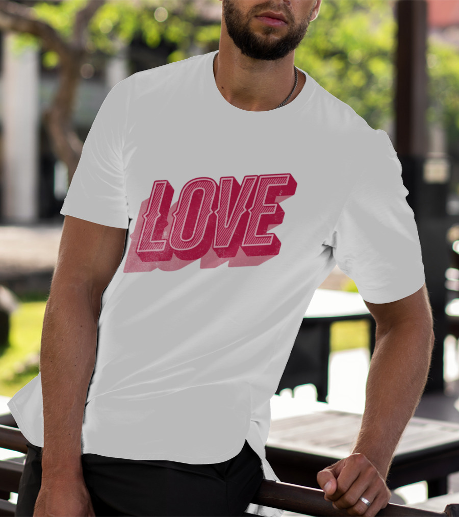 Love Lettering Typography Valentine's Day Pink 3D Effect T-Shirt