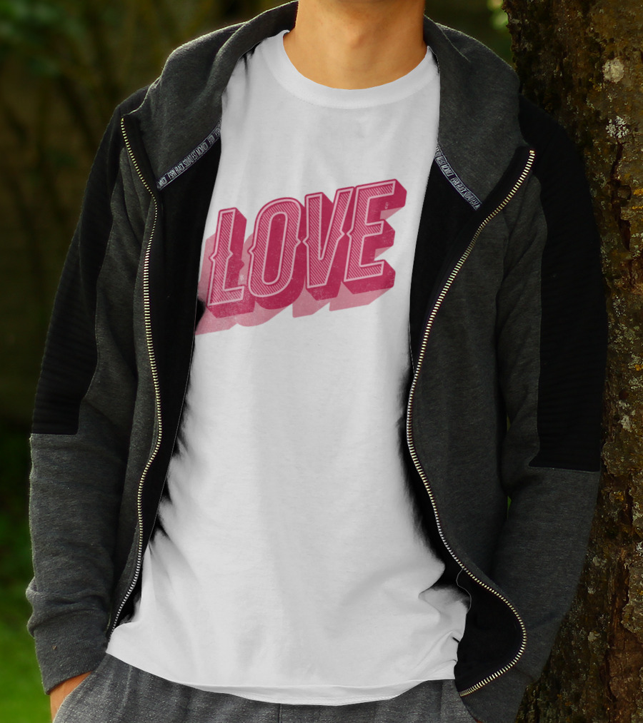 Love Lettering Typography Valentine's Day Pink 3D Effect T-Shirt