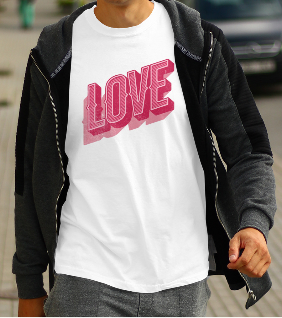 Love Lettering Typography Valentine's Day Pink 3D Effect T-Shirt