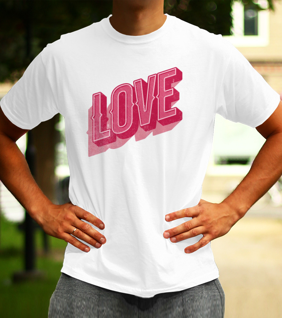Love Lettering Typography Valentine's Day Pink 3D Effect T-Shirt