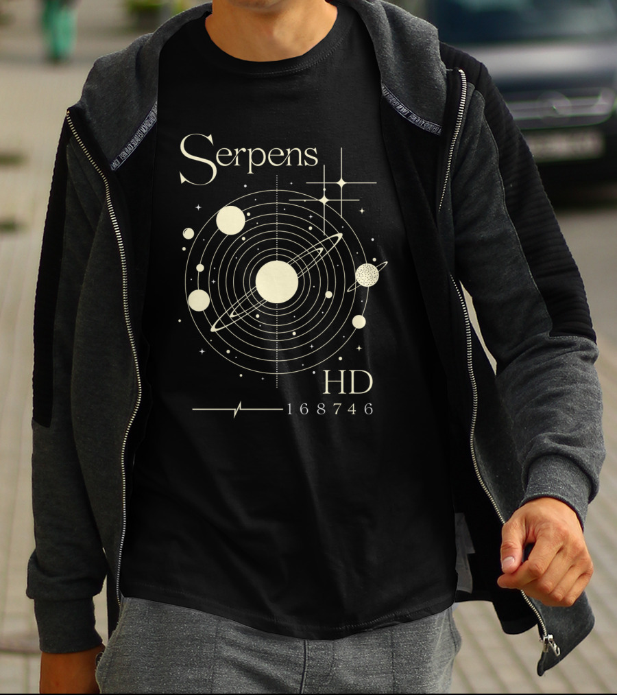 Serpens HD 168746 Celestial Diagram With Planetary System Rings And Stars T-Shirt