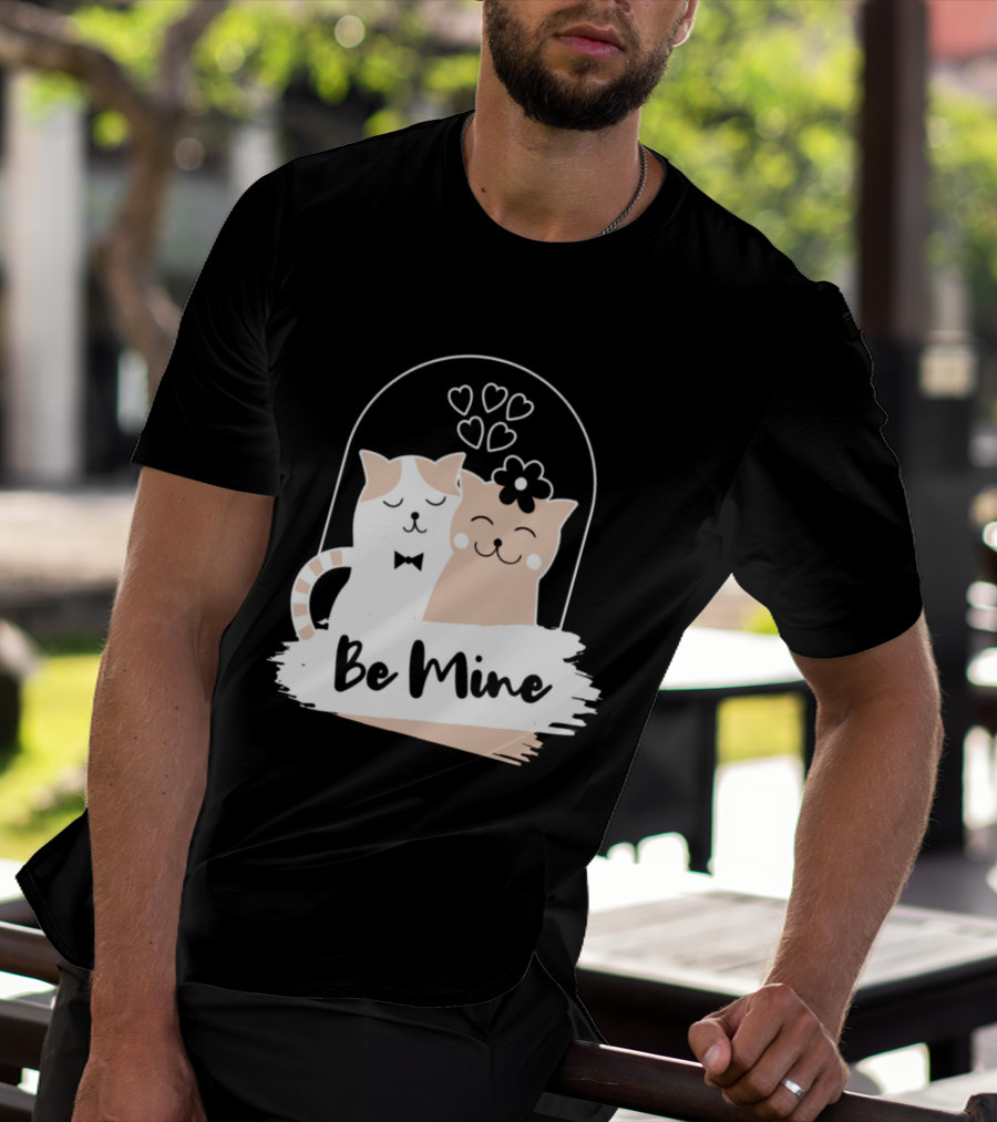 Be Mine Cute Cat Couple With Hearts And Bow Tie T-Shirt