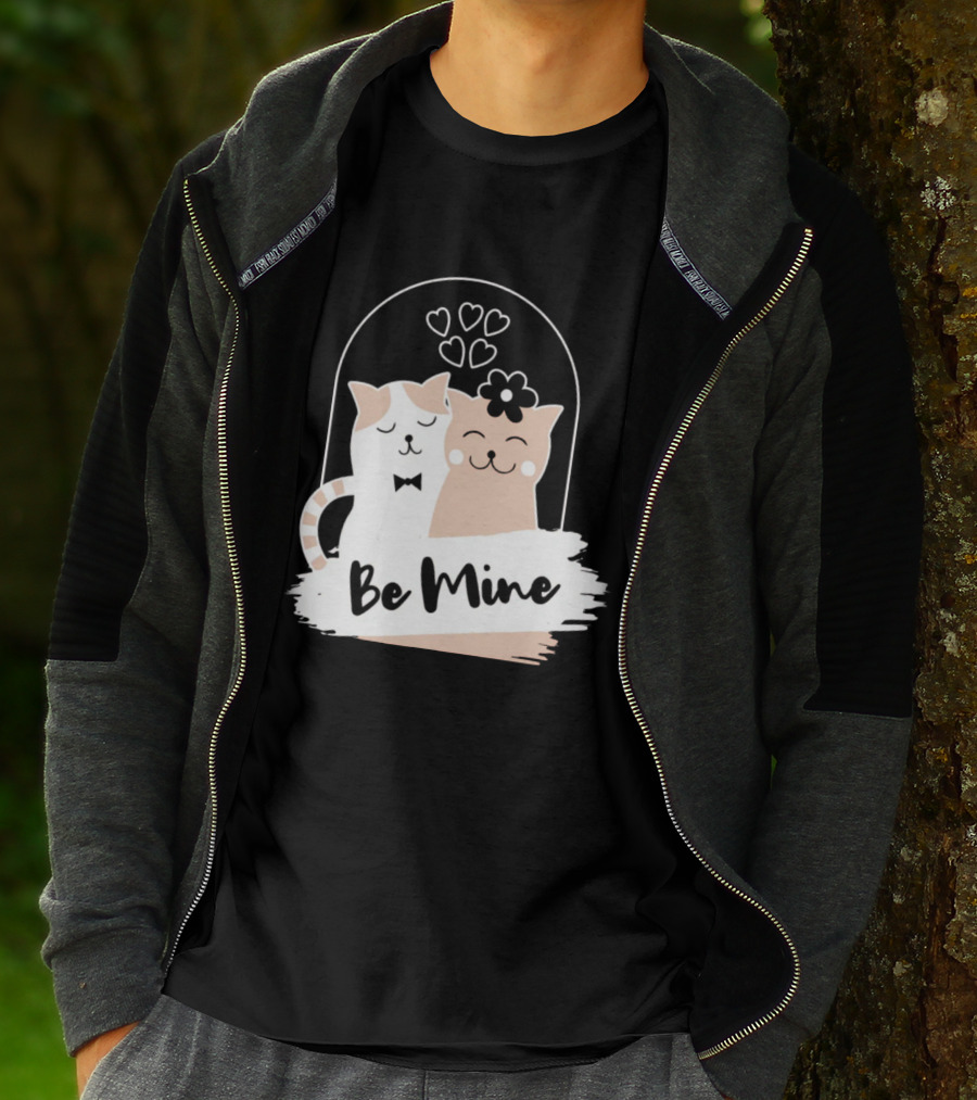 Be Mine Cute Cat Couple With Hearts And Bow Tie T-Shirt