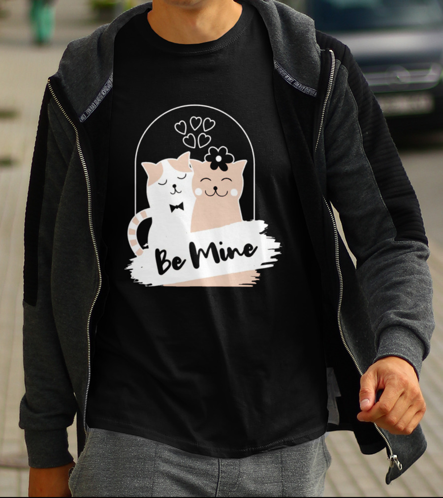 Be Mine Cute Cat Couple With Hearts And Bow Tie T-Shirt