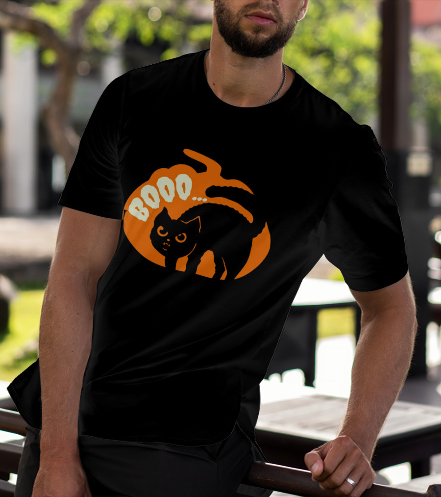 BOO Scary Cat Halloween Pumpkin T-Shirt