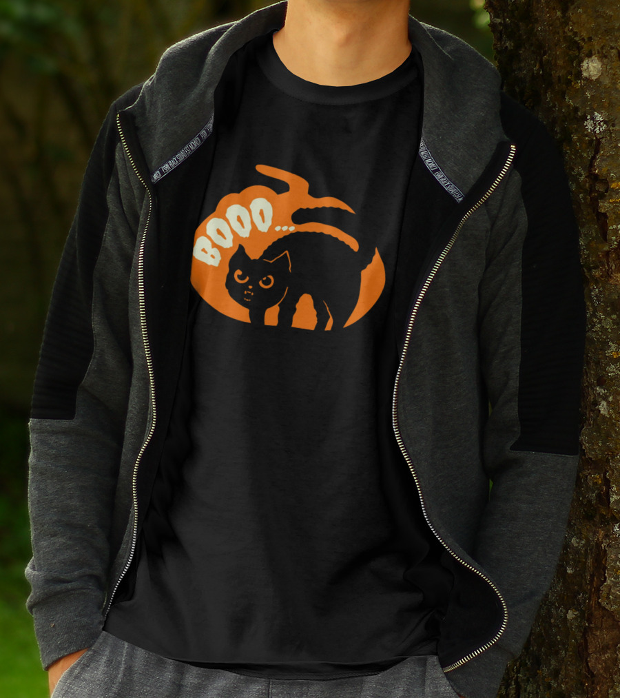 BOO Scary Cat Halloween Pumpkin T-Shirt