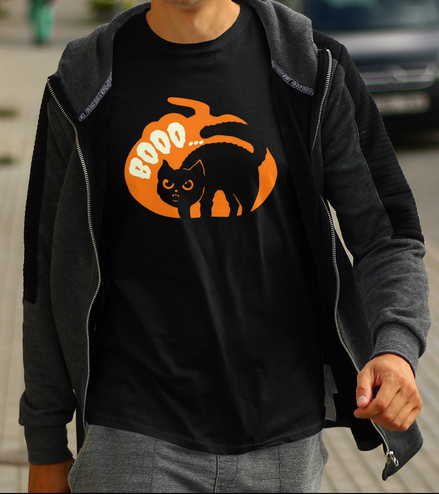 BOO Scary Cat Halloween Pumpkin T-Shirt