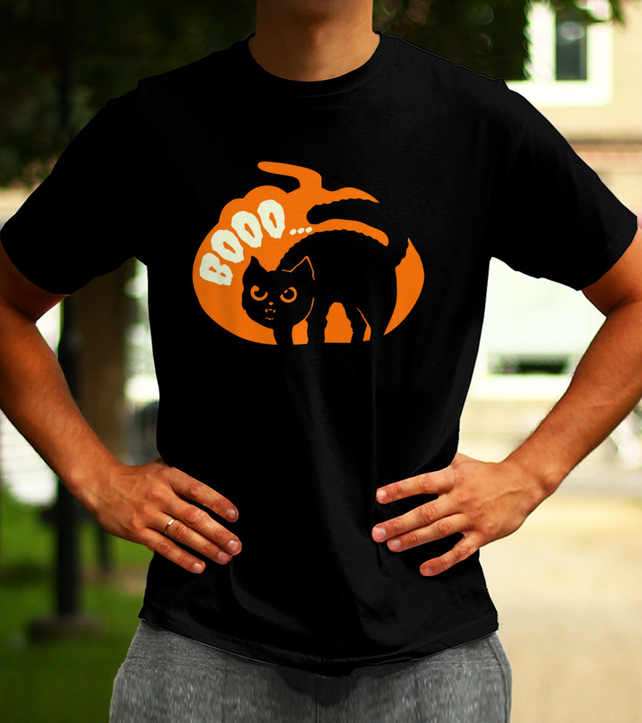 BOO Scary Cat Halloween Pumpkin T-Shirt