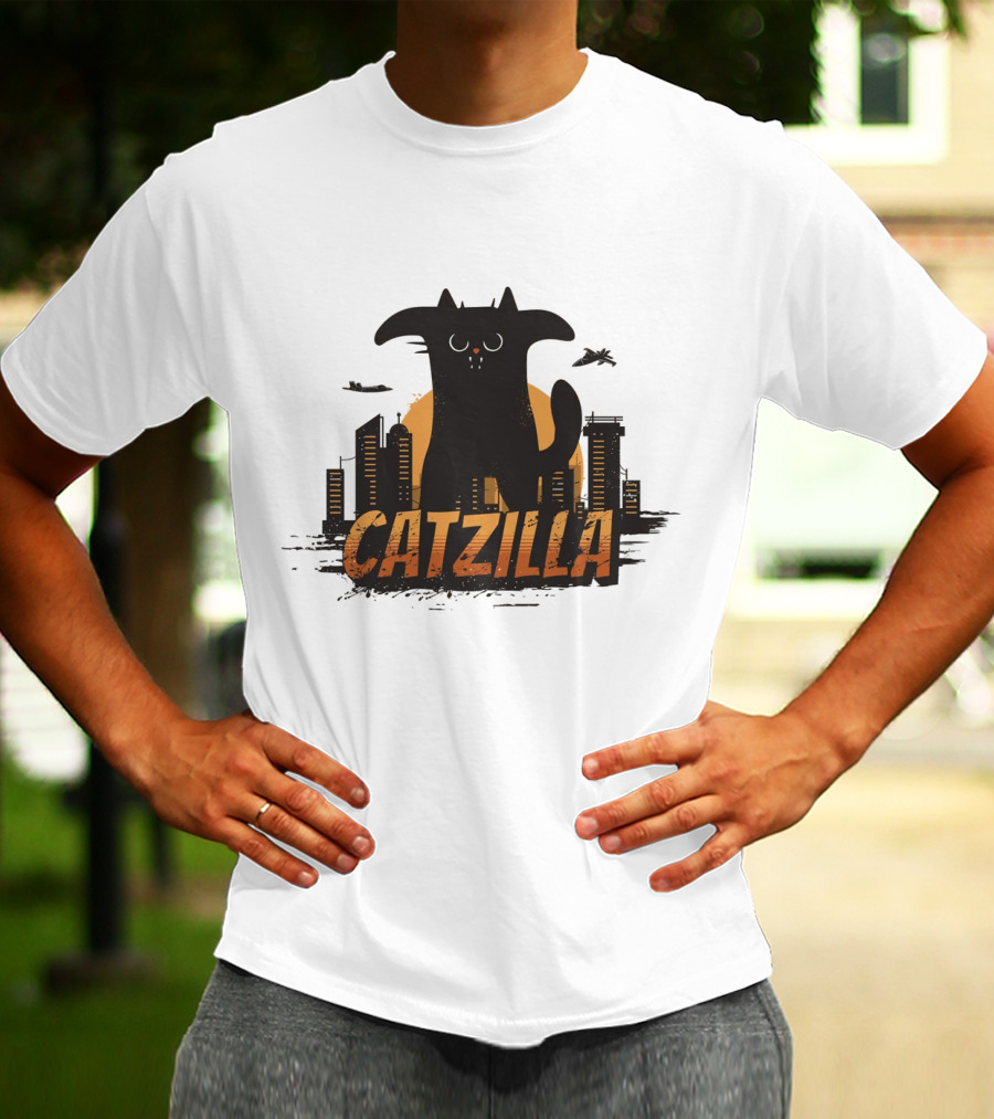 Catzilla Funny Comic Animal Skyline Monster T-Shirt