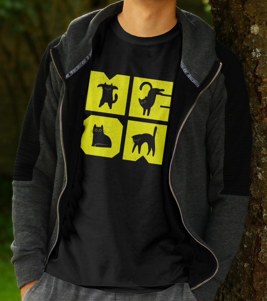 MEOW Cute Black Cats On Yellow Blocks T-Shirt