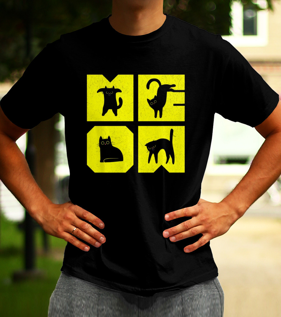 MEOW Cute Black Cats On Yellow Blocks T-Shirt