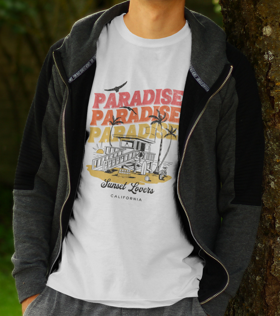 Paradise Sunset Beach Scene With Tropical Palms T-Shirt