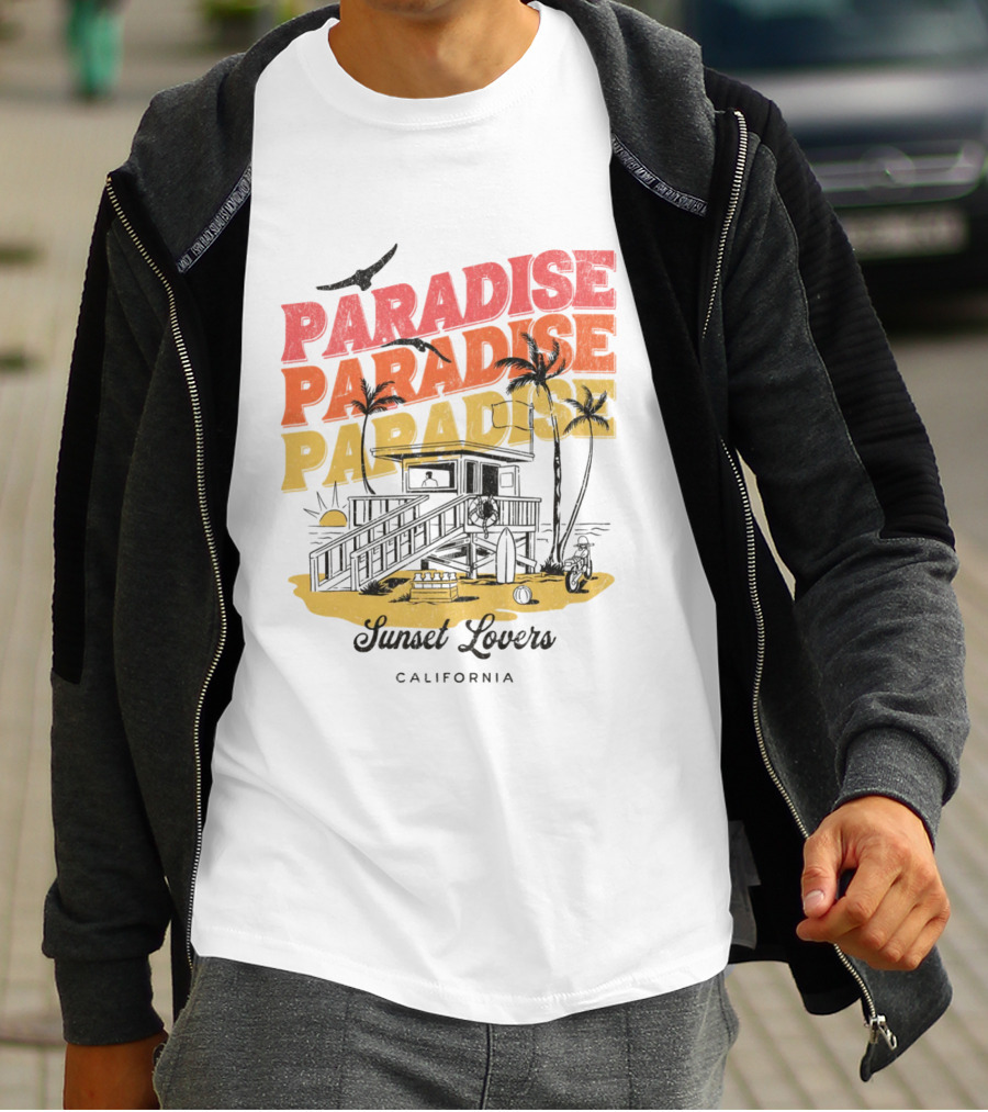 Paradise Sunset Beach Scene With Tropical Palms T-Shirt