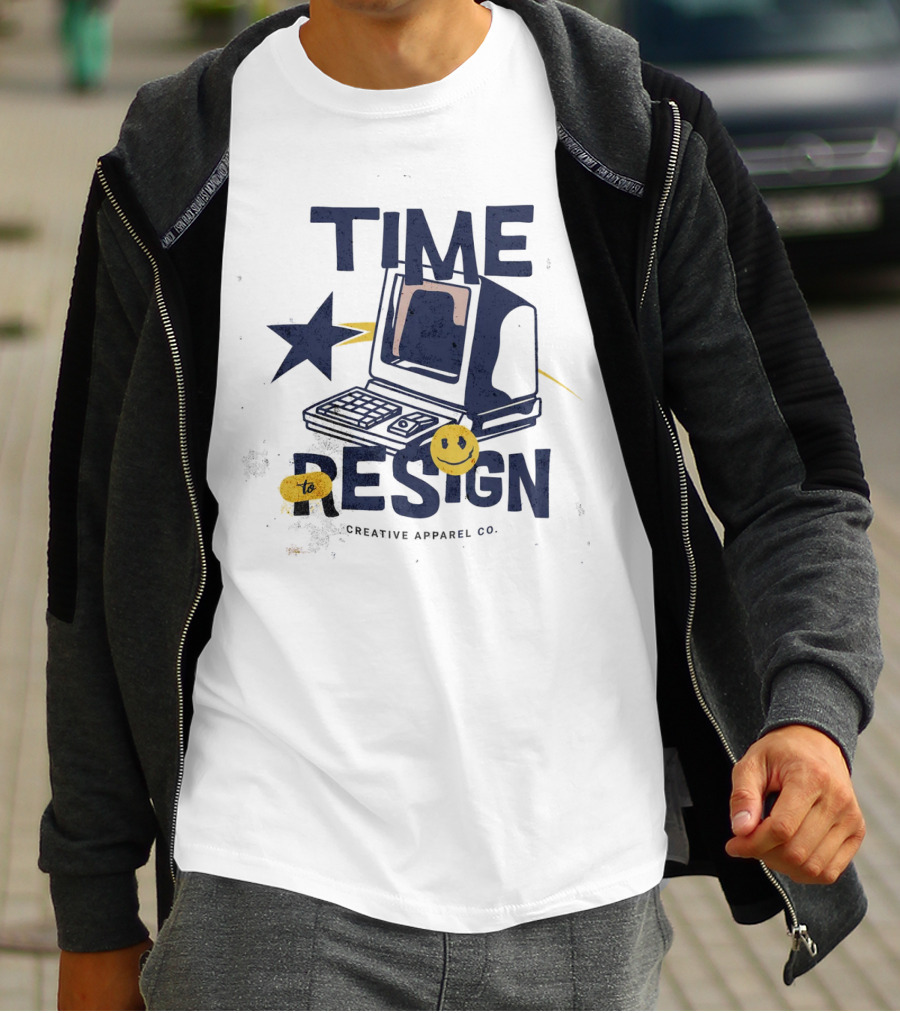 Time To Resign Vintage Computer Smiley Creative Apparel Co T-Shirt