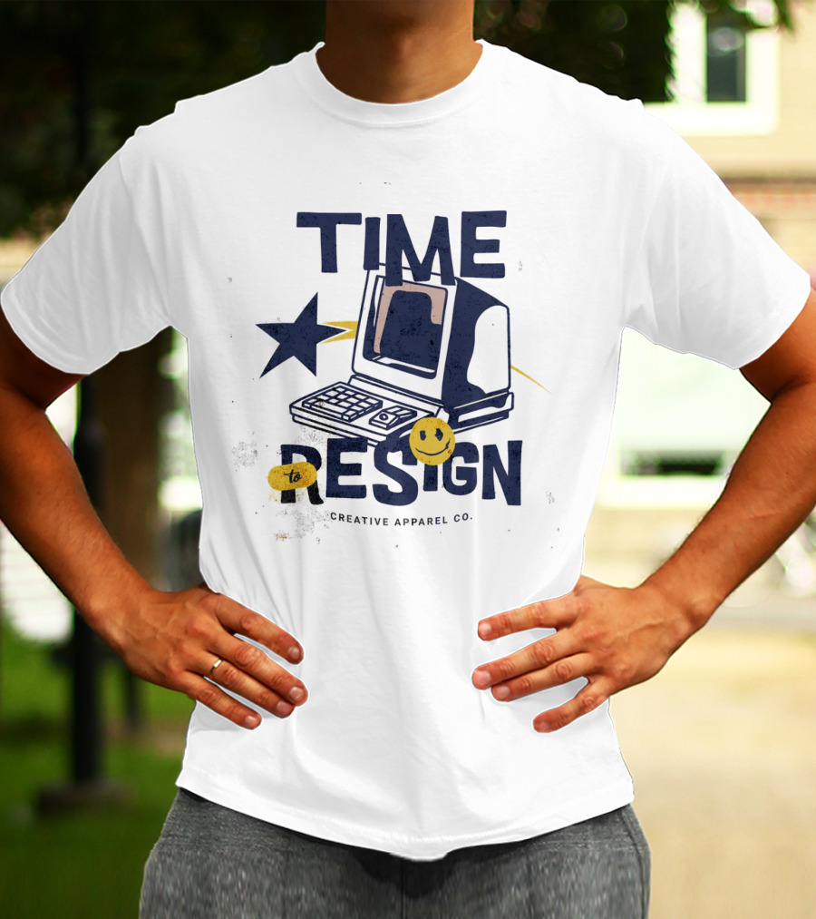 Time To Resign Vintage Computer Smiley Creative Apparel Co T-Shirt