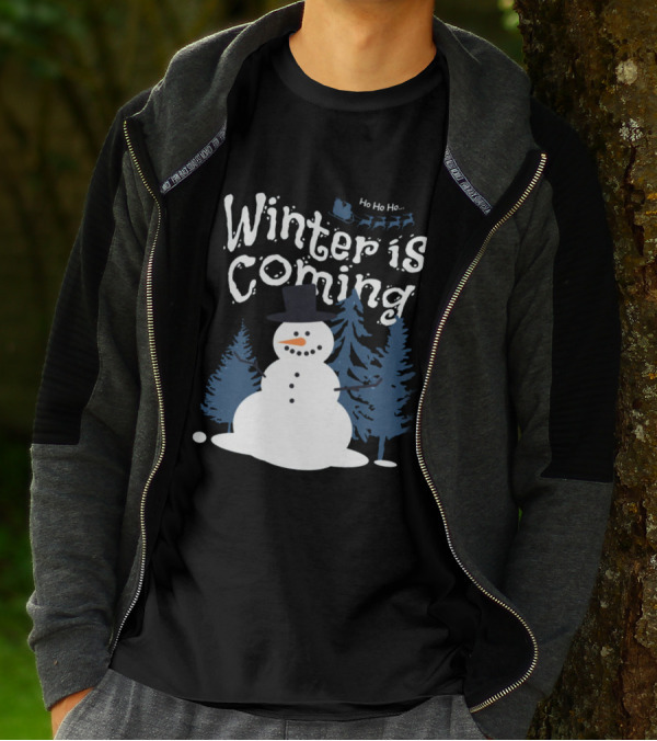 Winter Is Coming Snowman With Ho Ho Ho Santa Sleigh T-Shirt