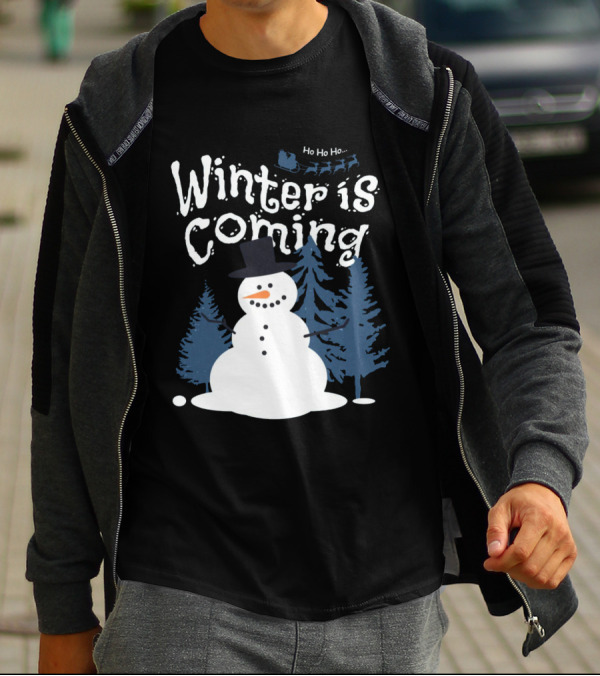 Winter Is Coming Snowman With Ho Ho Ho Santa Sleigh T-Shirt