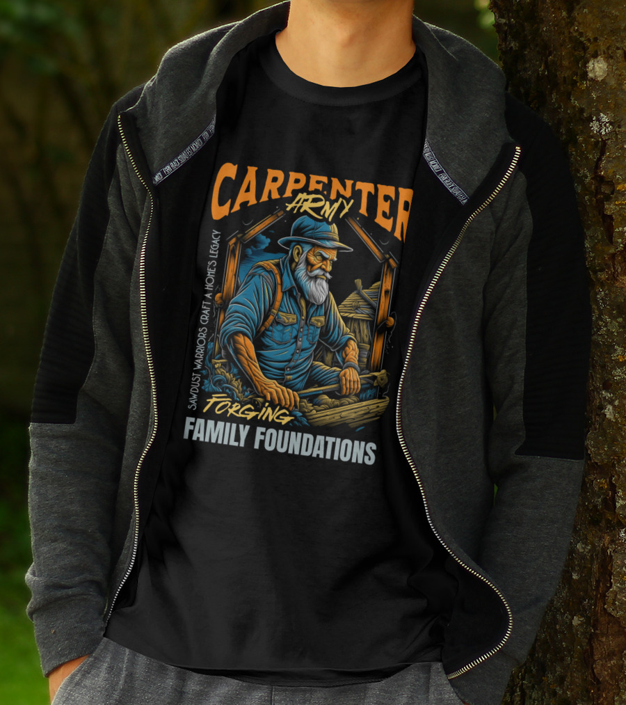 Carpenter Army Forging Family Foundations Sawdust Warriors Craft Homes Legacy T-Shirt