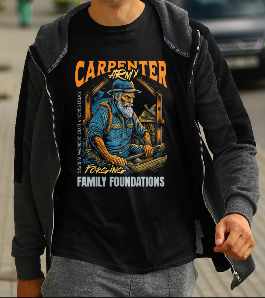 Carpenter Army Forging Family Foundations Sawdust Warriors Craft Homes Legacy T-Shirt