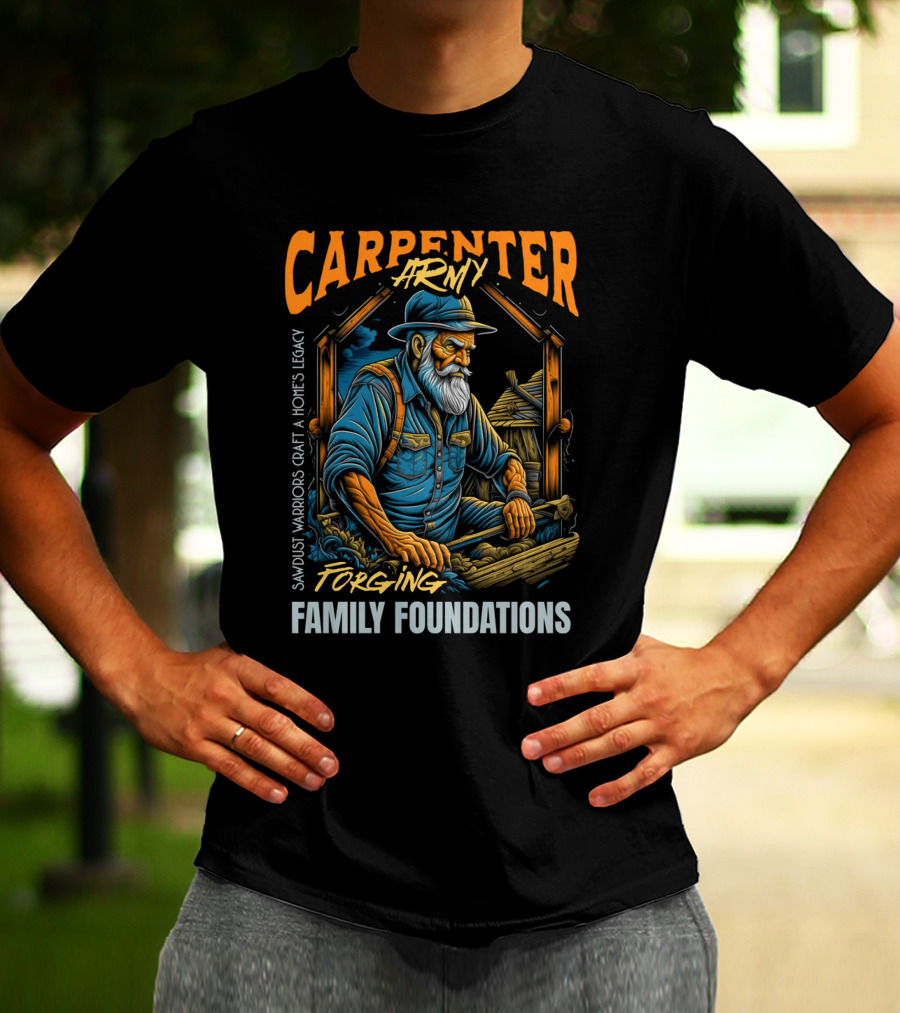 Carpenter Army Forging Family Foundations Sawdust Warriors Craft Homes Legacy T-Shirt