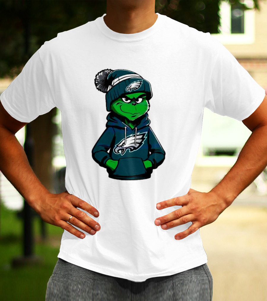 Grinch Dressed In Philadelphia Eagles Hoodie And Hat T-Shirt