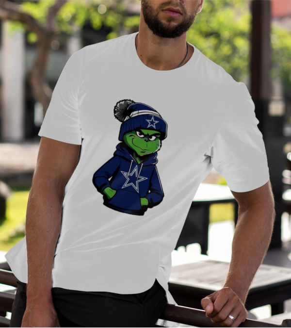 Grinch In Dallas Cowboys Hoodie And Beanie With Star T-Shirt