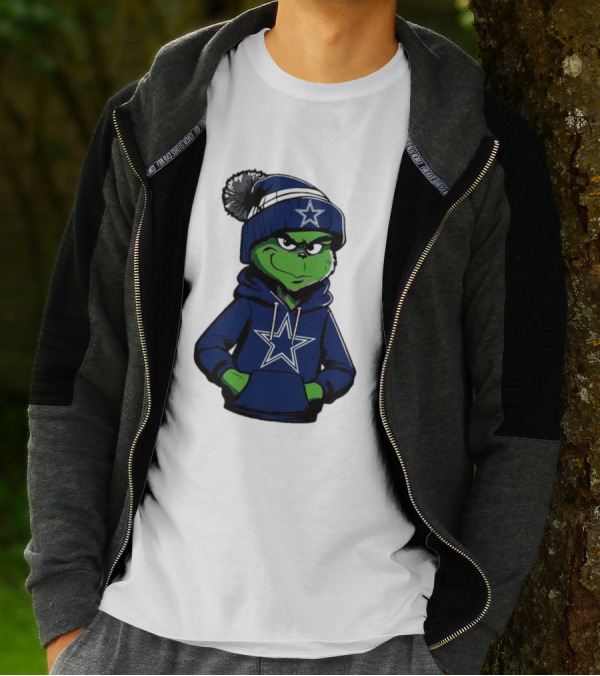 Grinch In Dallas Cowboys Hoodie And Beanie With Star T-Shirt