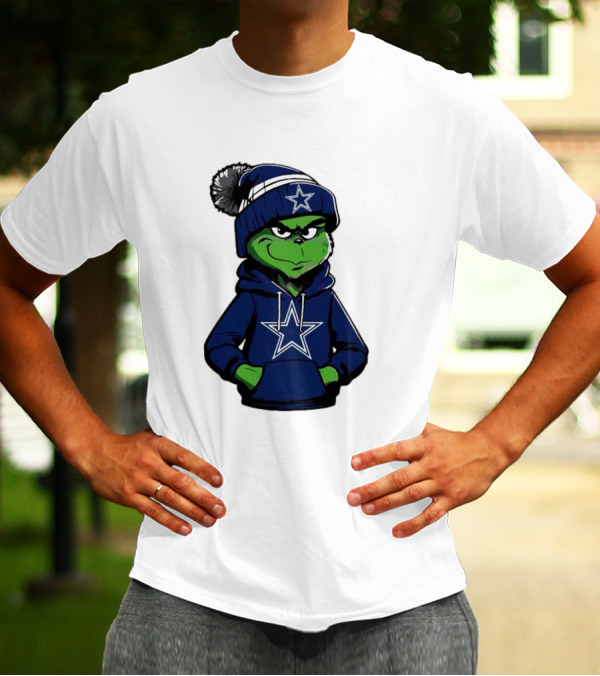 Grinch In Dallas Cowboys Hoodie And Beanie With Star T-Shirt