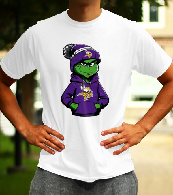 Grinch In Minnesota Vikings Hoodie And Hat With Team T-Shirt