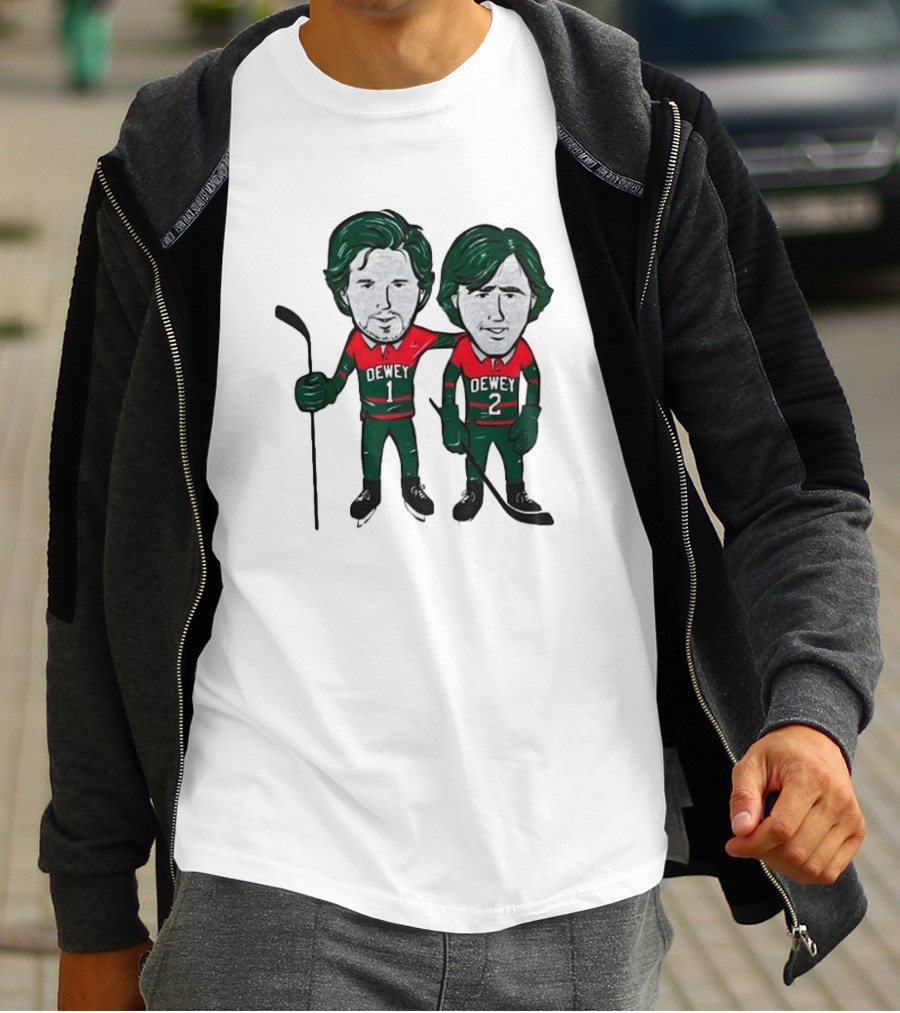 Dewey Brothers Hockey Duo With Numbered Jerseys And Sticks T-Shirt