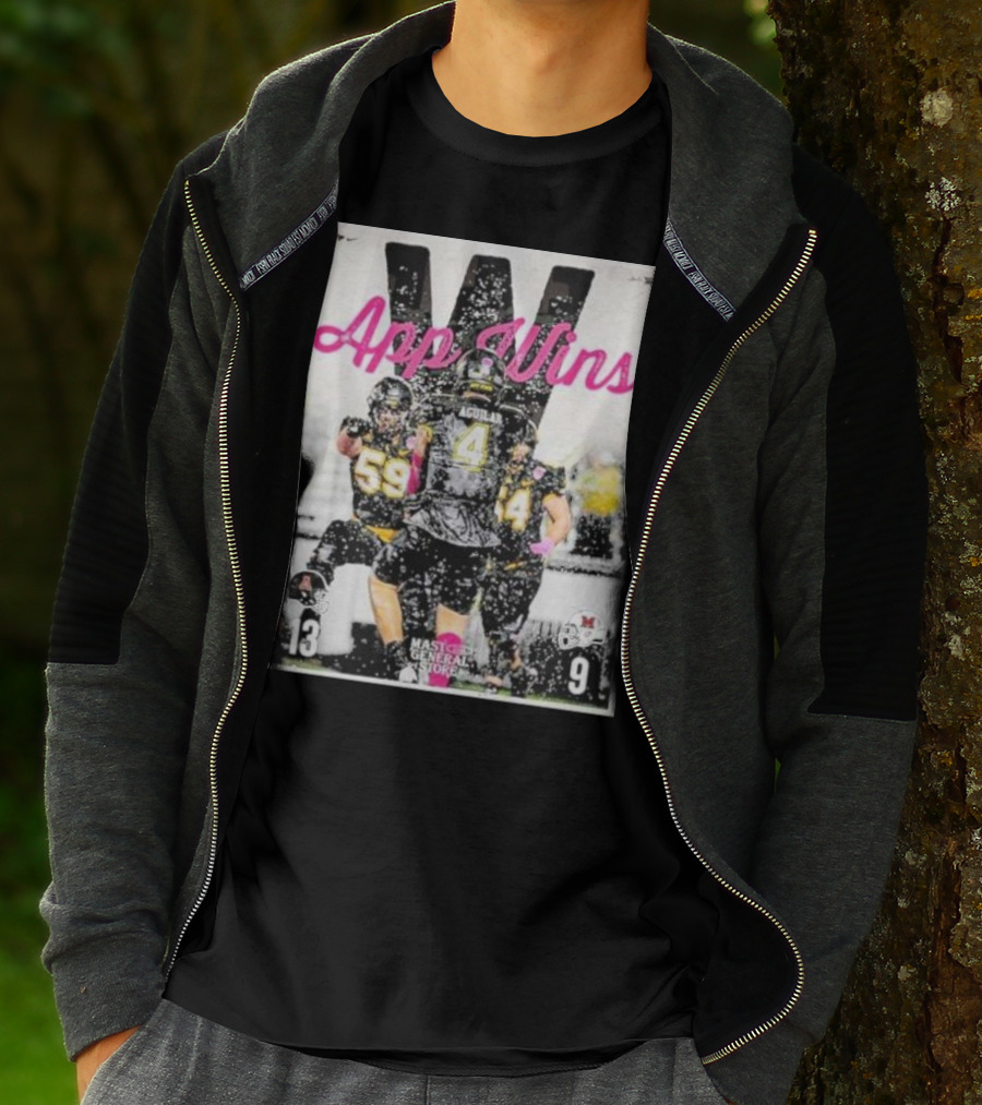 Appalachian State Mountaineers Football App Wins 13 9 Victory Celebration Football Players In Action T-Shirt